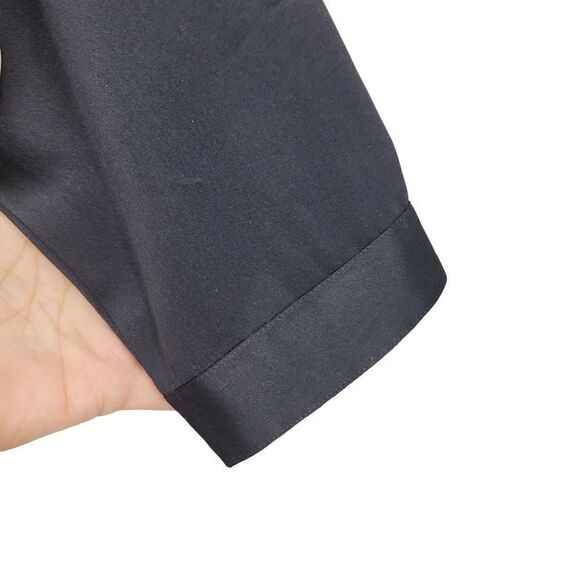 Vintage 80's Blazer Formal Silk Black Collarless Open Shoulder Pads Pockets 8 - Picture 6 of 12